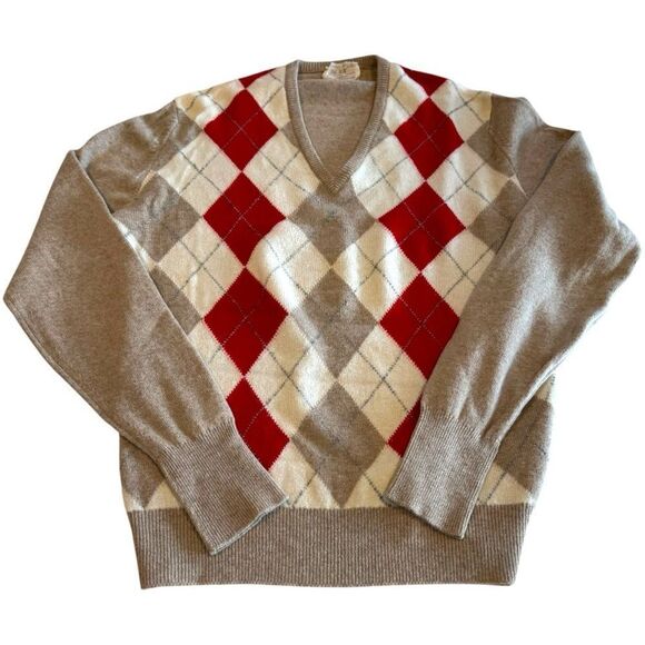 Vintage Berk V Neck Argyle Sweater 100% Lambswool Made in Scotland Sz 44 Bust - Picture 3 of 11